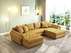 Colțar extensibil dumonde cu ladă de depozitare si sezut confortabil din spuma high-density, Loana U Ambience Mustar 355x185 cm