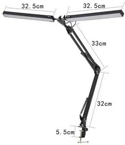 Lampă de masă Platinet Flexy 20 W, 2 brațe + clip, negru