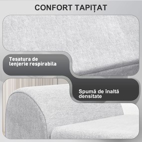 HOMCOM Bancă cu Spațiu de Depozitare cu Cotiere din Țesătură și Lemn 132x42x50 cm Gri | Aosom Romania