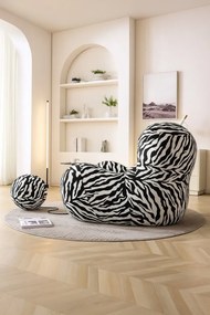 Fotoliu Mama Bear Moises din Memory Foam Premium Ottoman in forma de Bila (Imprimeu: zebra)