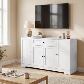 HOMCOM Bufet bucătărie, mobilier de depozitare cu sertar, 4 uși cu închidere silențioasă, rack-uri pe ușă și rafturi reglabile, alb | Aosom Romania