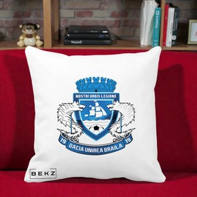 Perna Personalizata Dacia Unirea Braila 1919 Fotbal, 40x40 cm, Alba Mata, Husa Detasabila, Perna Inclusa, BEKZ®
