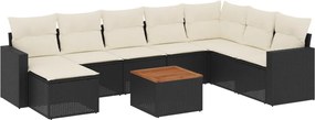 vidaXL Set mobilier de grădină cu perne, 9 piese, negru, poliratan