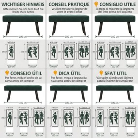HOMCOM Bancă pentru Capătul Patului, Bancă cu Picioare din Oțel și Țesătură cu Efect de Catifea, 100x36x45 cm, Verde | Aosom Romania