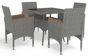 vidaXL Set mobilier grădină, 5 piese, gri, poliratan, lemn acacia