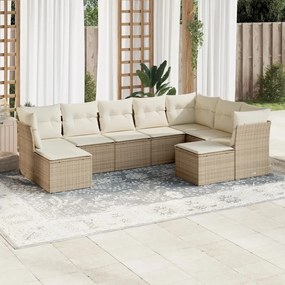 vidaXL Set canapele de grădină, 9 piese, cu perne, bej, poliratan