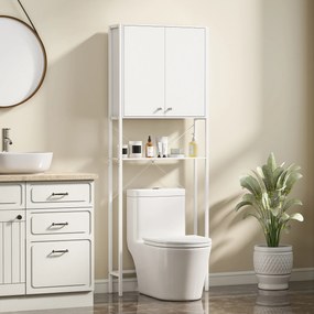 Mobilier HOMCOM pentru Baie Deasupra WC-ului cu Dulap și Raft Deschis, Mobilier Salvaspazio cu Picioare din Metal pentru Baie și Spălătorie, 64x20x180 cm, Alb | Aosom Romania