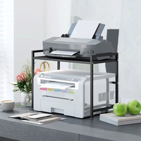 HOMCOM Suport extensibil pentru cuptor cu microunde pe 2 niveluri cu 3 cârlige, din metal, negru | Aosom Romania