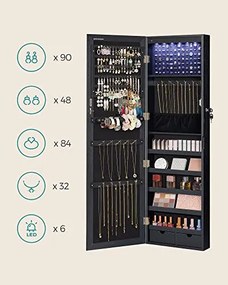 Dulap pentru bijuterii, Songmics, Negru, 120x10x36.7 cm