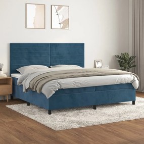 3143107 vidaXL Pat box spring cu saltea, albastru închis, 200x200 cm, catifea