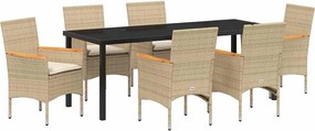 vidaXL Set de masă pentru grădină cu pernă 7 pcs Bej poliratan