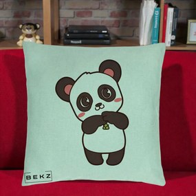 Perna Personalizata Panda Kawaii cu Bambus, 40x40 cm, Verde Menta, Husa Detasabila, Perna Inclusa, BEKZ®