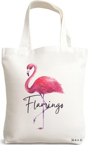 Sacosa de Panza pentru Cumparaturi, Geanta Tote, model Flamingo, 38x34.5 cm, Alba, BEKZ®
