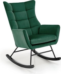 Scaun balansoar tapitat BAZALTO, verde/negru, stofa catifelata, 70x90x