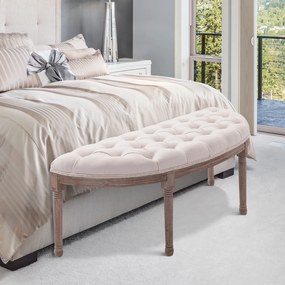 HOMCOM Bancă pentru Capătul Patului, Design Chesterfield, Lemn și Tapitat, Beige, 140,5x51x48 cm | Aosom Romania