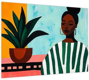 Tablou pe sticlă - Femeie cu floare (70x50 cm)