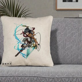 Perna Personalizata Attack on Titan Mikasa Ackerman Lupta, 40x40 cm, Bej Canapea, Husa Detasabila, Perna Inclusa, BEKZ®