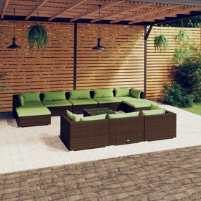 3102052 vidaXL Set mobilier de grădină cu perne, 11 piese, maro, poliratan