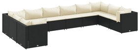 3308280 vidaXL Set mobilier de grădină cu perne, 10 piese, negru, poliratan