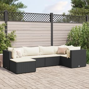 3308208 vidaXL Set mobilier de grădină cu perne, 6 piese, negru, poliratan