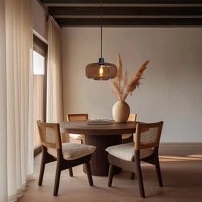 Lampă pendantă retro neagră cu sticlă bronz - Bizle