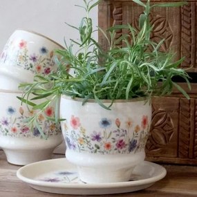 Ghiveci din ceramică cu flori de câmp, crem, H12,5/D14 cm, „Fleurville”