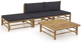Set mobilier de gradina, 4 piese, perne gri inchis, bambus Morke gra, 2x mijloc + suport pentru picioare + masa, 1