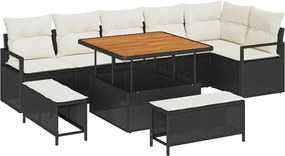 vidaXL Set de canapele pentru grădină cu pernă 9 pcs Negru Rattan poli