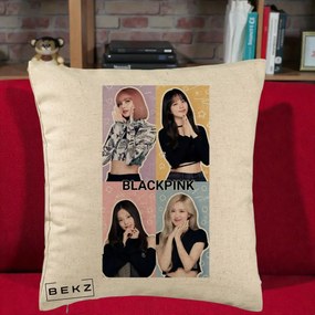 Perna Personalizata K-pop BLACKPINK Negru, 40x40 cm, Bej, Husa Detasabila, Perna Inclusa, BEKZ®