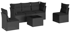 3217355 vidaXL Set mobilier de grădină cu perne, 6 piese, negru, poliratan