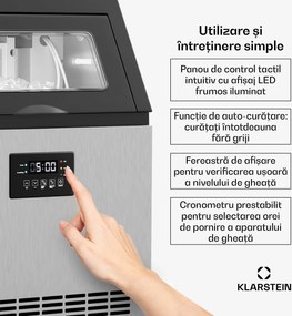 Klarstein Mașină de gheață industrială Glacial, 45 kg, cu afișaj LED și fereastră.