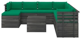 Set mobilier gradina paleti cu perne, 9 piese, lemn masiv pin Verde, 9