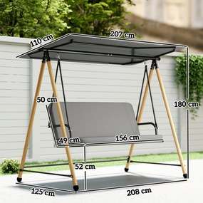 Outsunny Balansoar de Grădină cu 3 Locuri, cu Copertină Reglabilă Impermeabilă și Pernă Detașabilă, Capacitate Maximă 360 kg, 208 x 125 x 180 cm, Gri | Aosom Romania