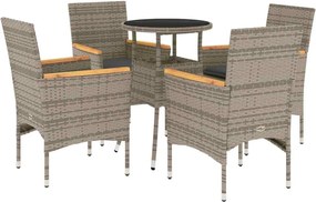 vidaXL Set mobilier de grădină cu perne 5 piese gri poliratan & sticlă