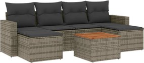 vidaXL Set canapele de grădină, 7 piese, cu perne, gri, poliratan