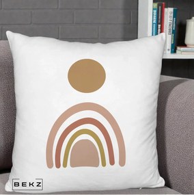 Perna Decorativa Boho Rainbow Sun, 40x40 cm, Alb Pufos, Husa Detasabila, Perna Inclusa, BEKZ®