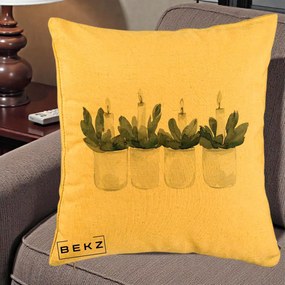 Perna Decorativa Lumanari Advent in Borcane, 40x40 cm, Galben, Husa Detasabila, Perna Inclusa, BEKZ®