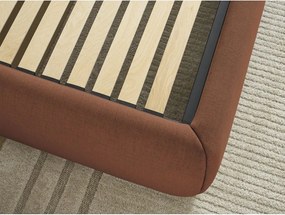 Pat matrimonial portocaliu tapițat cu spațiu de depozitare/fără tăblie cu somieră 160x200 cm Inera – Bobochic Paris