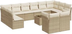 vidaXL Set canapele de grădină, 13 piese, cu perne, bej, poliratan