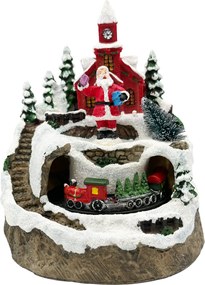 Scena de Craciun cu Trenulet Animat si Mos Craciun JOY, Cu muzica si lumini, 12x15 cm