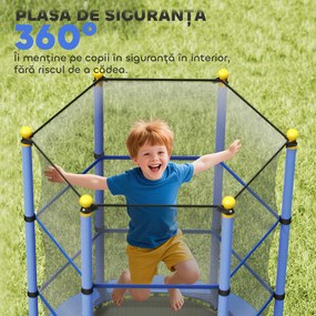 HOMCOM Trambolină Elastică pentru Copii cu Plasă de Siguranță și Țevi Căptușite, Vârstă 3-10 Ani, Ø140x190 cm, Albastru | Aosom Romania