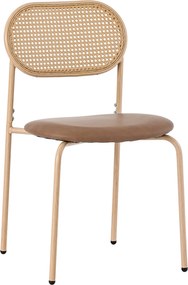 Set de 4 Scaune pentru Sufragerie Moderne din Rattan cu Structură Metalică, 60x50x48 cm, Maro