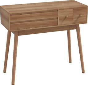 HOMCOM Masă de Toaletă pentru Machiaj cu Oglindă Rabatabilă și Lumini LED, Stație de Machiaj cu 3 Sertare, Compartimente Interne și Picioare din Pin, Masă de Toaletă pentru Dormitor, Modernă, 100x40x87 cm, Culoare Nuc | Aosom Romania