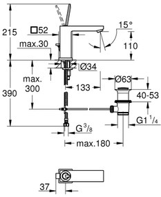 GROHE 23657000 - Baterie pentru lavoar EUROCUBE JOY, mărime M, crom lucios