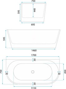 Cada din acril freestanding CAPRI 170cm