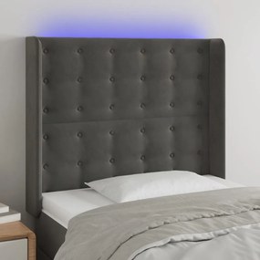 3124525 vidaXL Tăblie de pat cu LED, gri închis, 103x16x118/128 cm, catifea
