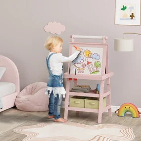 AIYAPLAY Tablă de Desen Dublă Pentru Copii 3-6 Ani, 59x48x118 cm, Roz | Aosom Romania