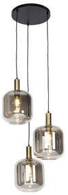Lampă pendantă de design neagră cu sticlă aurie și fum cu 3 lumini - Zuzanna