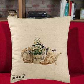 Perna Decorativa Colt Cozy de Craciun Boho, 40x40 cm, Bej, Husa Detasabila, Perna Inclusa, BEKZ®