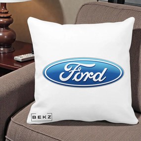 Perna Personalizata cu emblema Ford, 40x40 cm, Alba Mata, Husa Detasabila, Perna Inclusa, BEKZ®